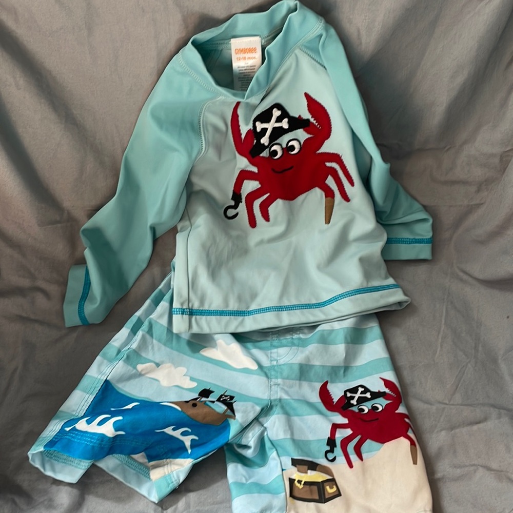 Gymboree size 12-18 months rash guard + trunks